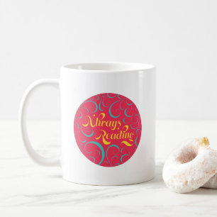 Rosa gelb blaue Wirbel buchen immer lesen Kaffeetasse