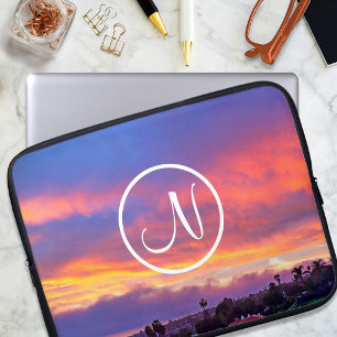 Rosa gelb-blaues Sonnenuntergang Foto, fett Laptopschutzhülle