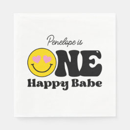 Rosa Gelb ein Happy Babe erster Geburtstag Serviette