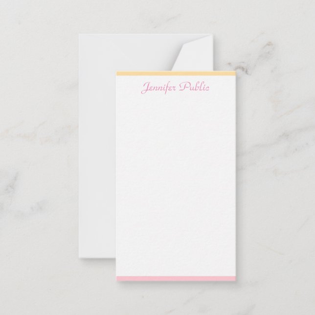 Rosa Gelb Elegante Handschrift Name Personalisiert Mitteilungskarte (Vorderseite)