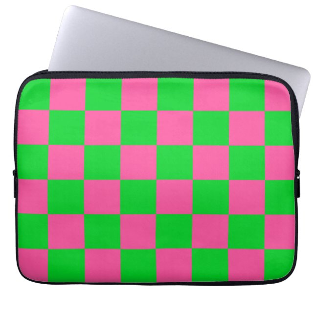 rosa Gelb gekreuztes Karo-Muster Laptopschutzhülle (Vorderseite)