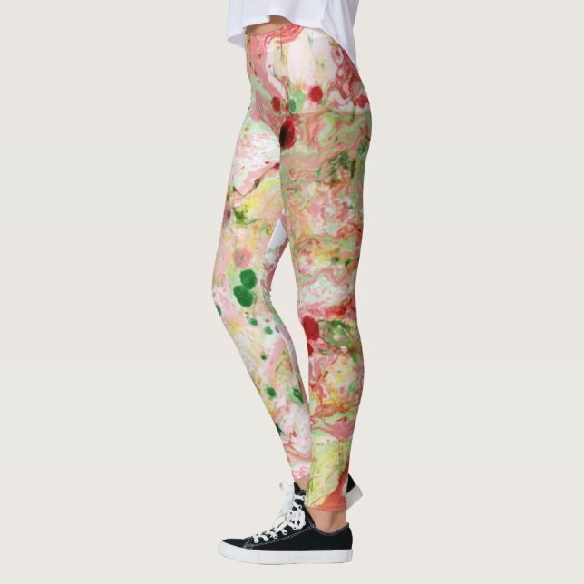 Rosa Gelb Grün Moderne Moderne Abstrakt Leggings (Links)