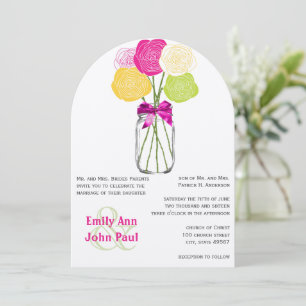 Rosa Gelb Grün Moderner Mason Jar Floral Einladung