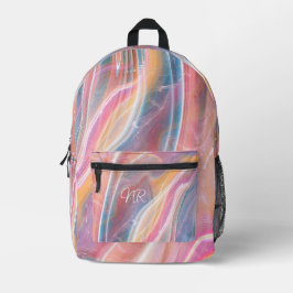 Rosa, gelb, Lila blauer Marmor Monogramm hinzufüge Bedruckter Rucksack