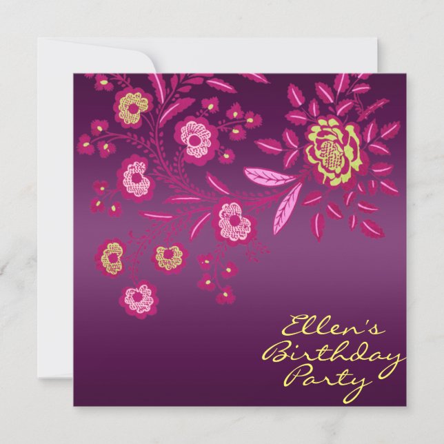 Rosa/Gelb & Lila Blume Geburtstag Einladung (Vorderseite)
