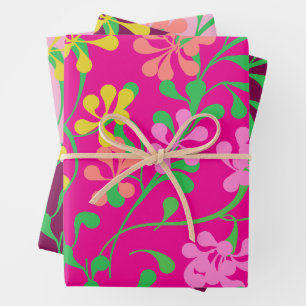 Rosa Gelb Orange  Wildblumen Boho  Floral Geschenkpapier Set