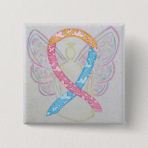 Rosa, Gelb und Blaue Wolken CDH Angel Button