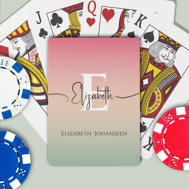 Rosa Gelb und grüne Gradientenschrift Monogram Spielkarten (Von Creator hochgeladen)