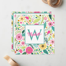 Rosa Gelb und Türkis Frühlingsblumen Monogramm