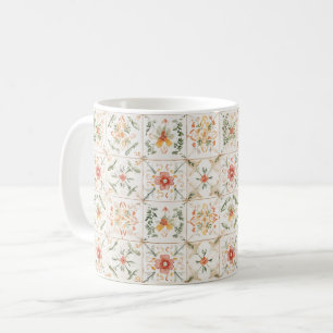 Rosa Gelbe Blumenvierecke Kaffeetasse