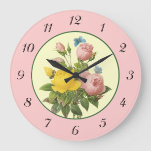 Rosa gelbe botanische Rose Wall Clock Große Wanduhr