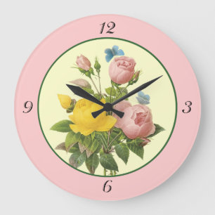 Rosa gelbe botanische Rosen Wanduhr mit Zahlen