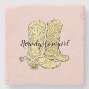 Rosa gelbe Cowgirl-Stiefel Steinuntersetzer