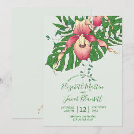 Rosa/gelbe Dame Slipper Orchid Grüne Hochzeit Einladung