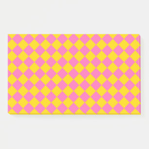 Rosa gelbe Diamant-Harlekin-Schachbrettmuster Post-it Klebezettel
