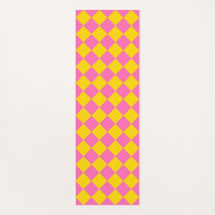 Rosa gelbe Diamant-Harlekin-Schachbrettmuster Yogamatte