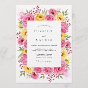 Rosa gelbe florale Launen Hochzeit Einladung