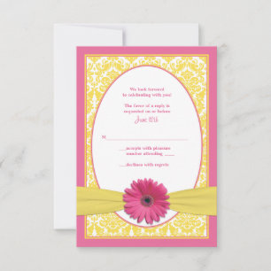 Rosa gelbe Gerbera-Dahlie Hochzeit-Antwortkarte RSVP Karte