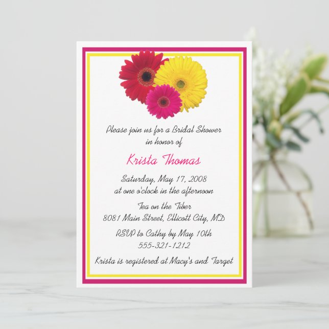 Rosa Gelbe Gerbera Daisy Dusche Einladungen (Stehend Vorderseite)