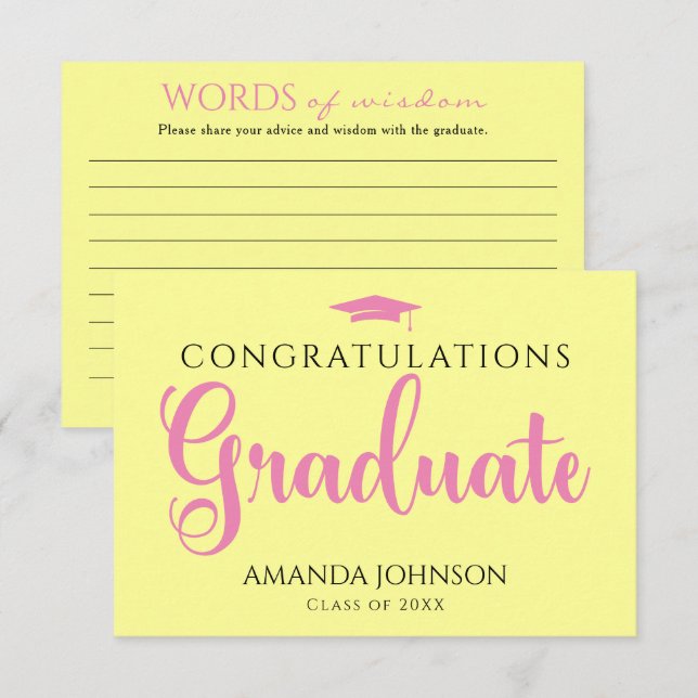 Rosa gelbe Graduate Words of Wisdom Abschluss Begleitkarte (Vorne/Hinten)