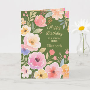 Rosa Gelbe grüne Blume Schwestergeburt Karte
