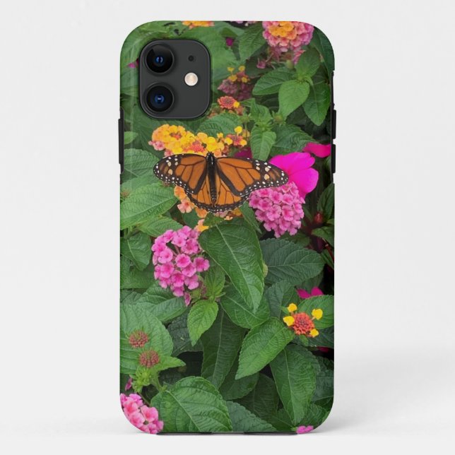 Rosa Gelbe grüne Lantana mit Schmetterling Case-Mate iPhone Hülle (Rückseite)