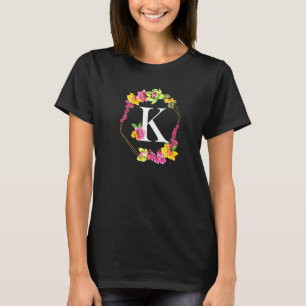 Rosa Gelbe Grüne Orchideen Florales Monogramm Init T-Shirt