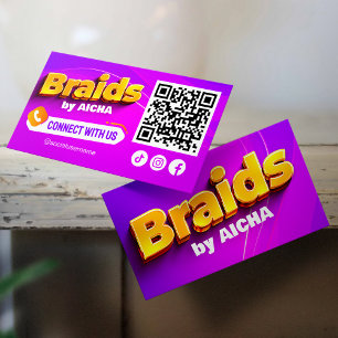 Rosa, Gelbe Haar-Flecht- Verbinde uns QR-Code Visitenkarte