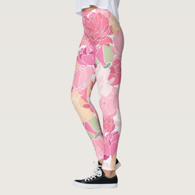 Rosa, gelbe Leggings aus der Peonie (Links)