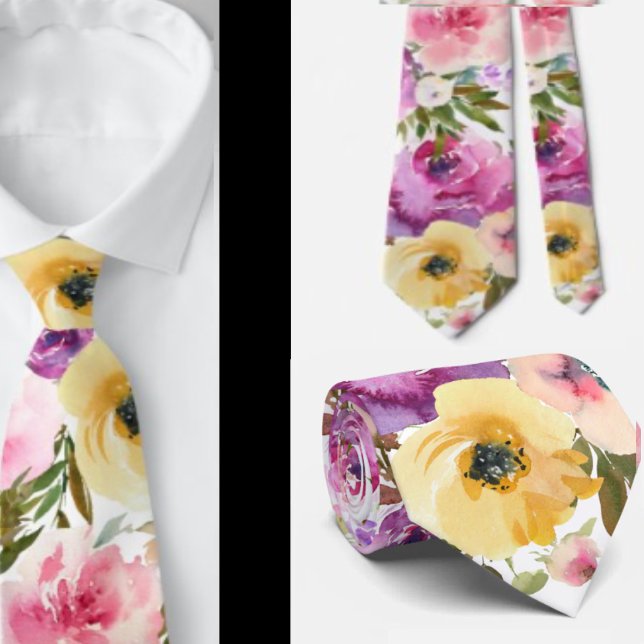 Rosa Gelbe Lila Frühlingsblumen Bläserneck Tie Krawatte (Von Creator hochgeladen)