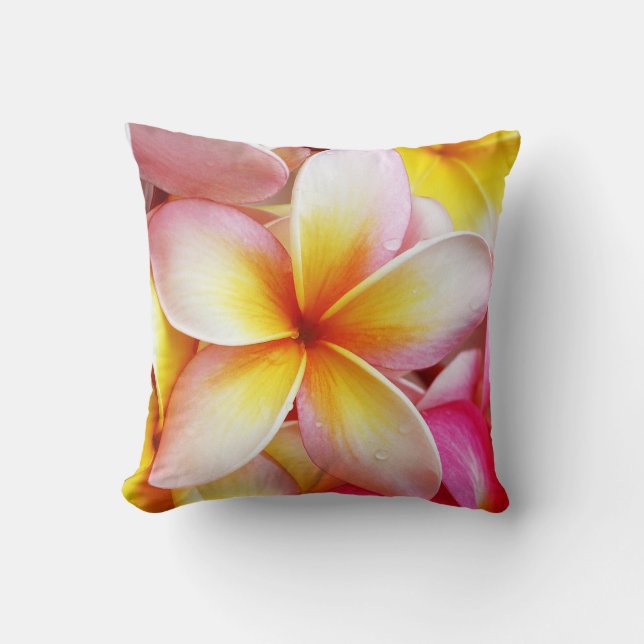 Rosa Gelbe Lila Plumeria Frangipani Blume Kissen (Vorderseite)