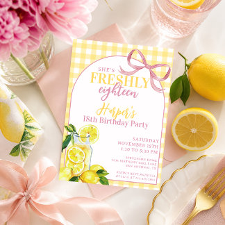 Rosa Gelbe Limonade Süß Gingham Frisch Geburtstag Einladung