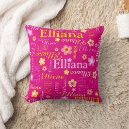 Rosa gelbe Mädchen Name Elliana Kissen