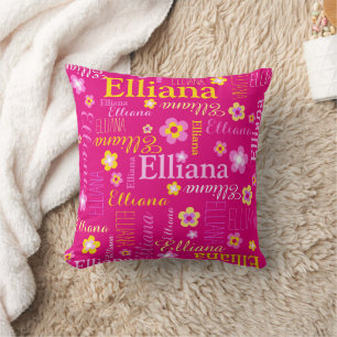 Rosa gelbe Mädchen Name Elliana Kissen