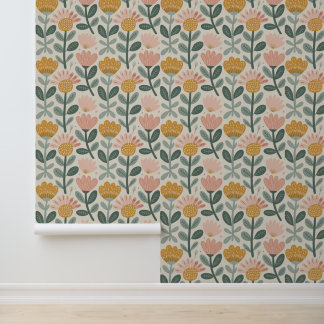 Rosa Gelbe Moderne Floral Tapete