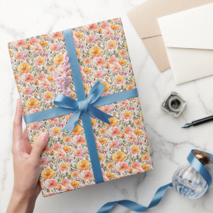 Rosa Gelbe Orange Wilde Blumen Brautparty Baby Geschenkpapier