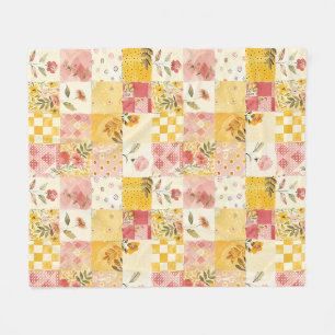 Rosa gelbe Patchwork-Quiltdecke im Gingham Cottage Fleecedecke