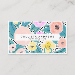 Rosa Gelbe Polka Dots Aquarellfarben Monogramm Visitenkarte
