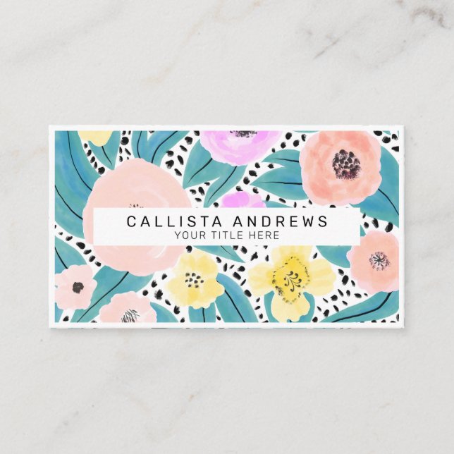 Rosa Gelbe Polka Dots Aquarellfarben Monogramm Visitenkarte (Vorderseite)