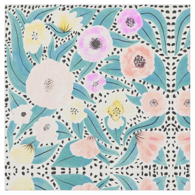 Rosa Gelbe Polka Punkte Wasserfarbmuster Stoff (Nahaufnahme)