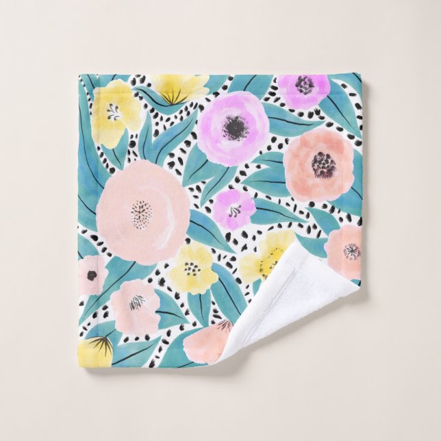 Rosa Gelbe Polka Punkte Wasserfarbmuster Waschlappen (Waschlappen)