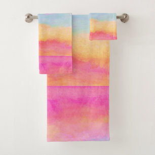 Rosa Gelbe Regenbogen Abstrakte Streifen Badhandtuch Set