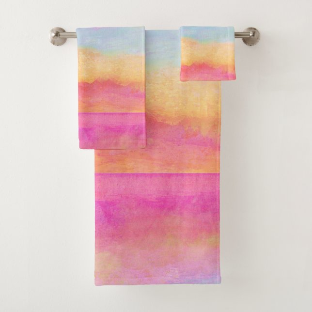 Rosa Gelbe Regenbogen Abstrakte Streifen Badhandtuch Set (Insitu)