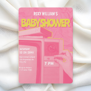 Rosa gelbe Retro-Babydusche Einladung
