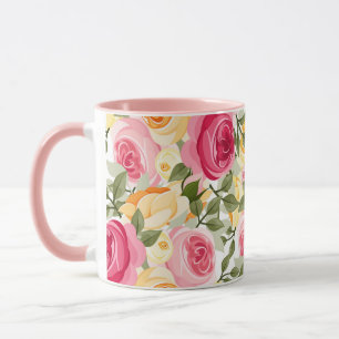 Rosa & Gelbe Rosen Farmhaus Shabby Chic Floral Tasse