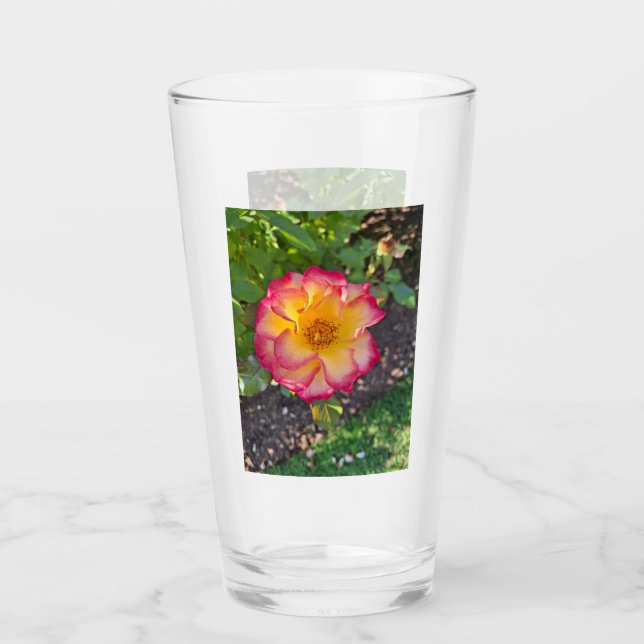 Rosa-gelbe Rosen-Glas Glas (Vorderseite)