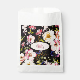 Rosa-gelbe Rosen in Aquarellfarbe auf schwarz, Mon Geschenktütchen