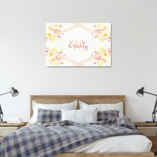 Rosa Gelbe Rosen, Linien, Monogramm Leinwanddruck