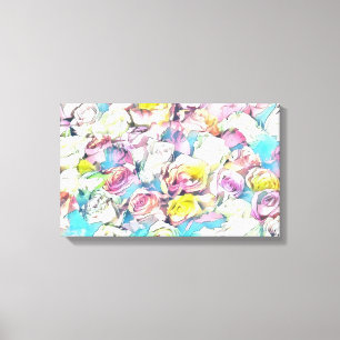 Rosa gelbe Rosen Malerei Stretched Canvas Print Leinwanddruck