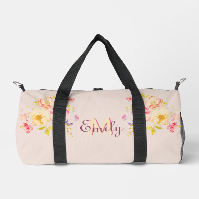 Rosa Gelbe Rosen, Monogramm Duffle Bag (Vorderseite)